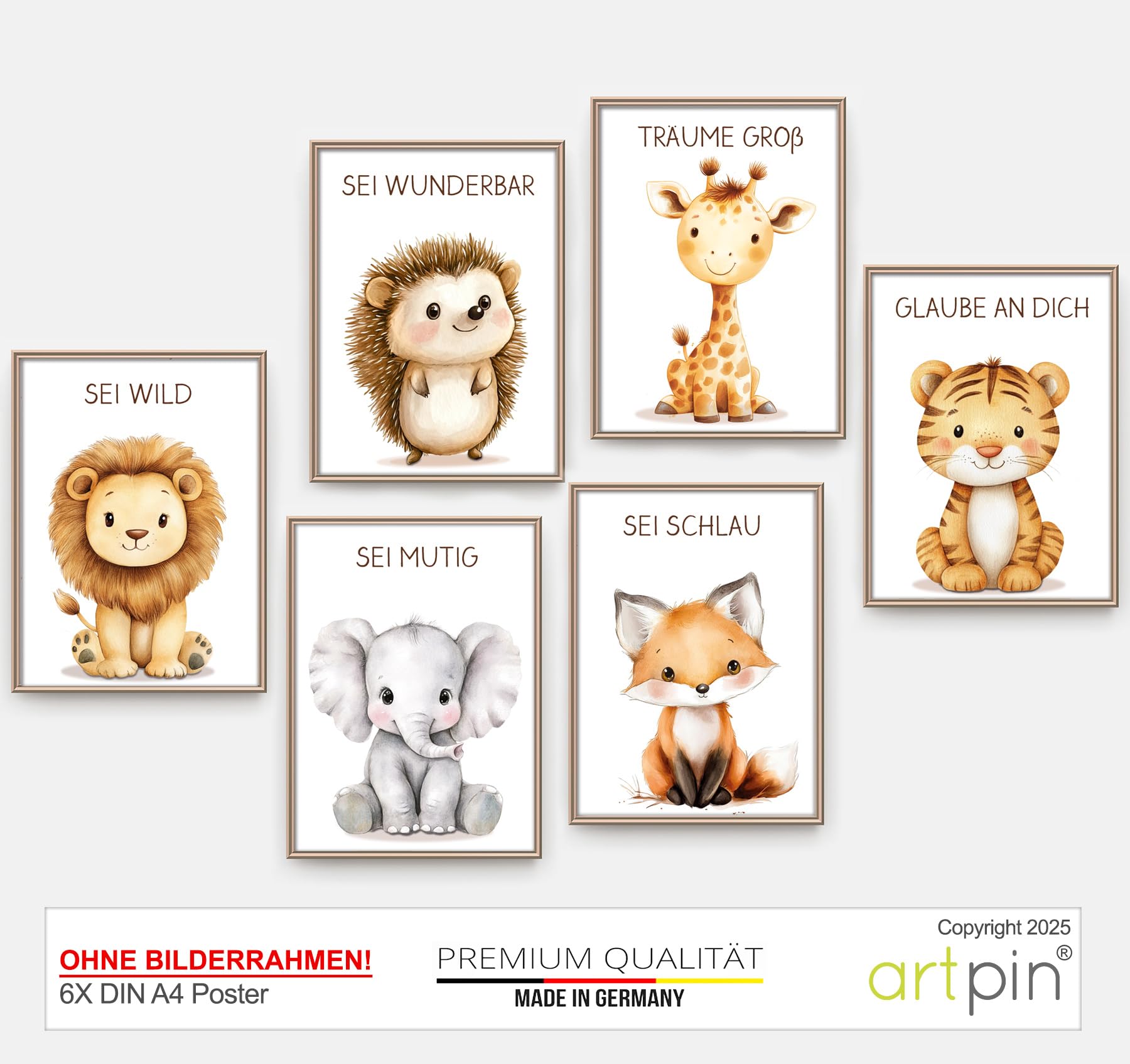 artpin® 8er Set Poster Kinderzimmer - A4 Bilder Babyzimmer - Deko Mädchen Junge