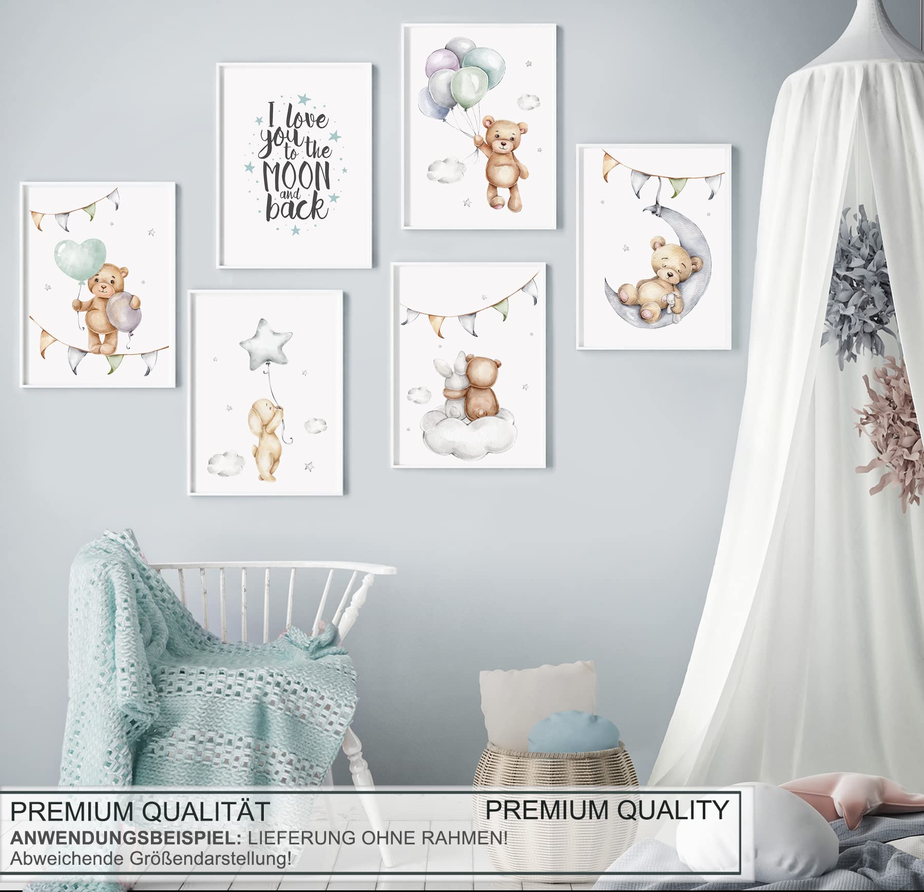 artpin® 8er Set Poster Kinderzimmer - A4 Bilder Babyzimmer - Deko Mädchen Junge
