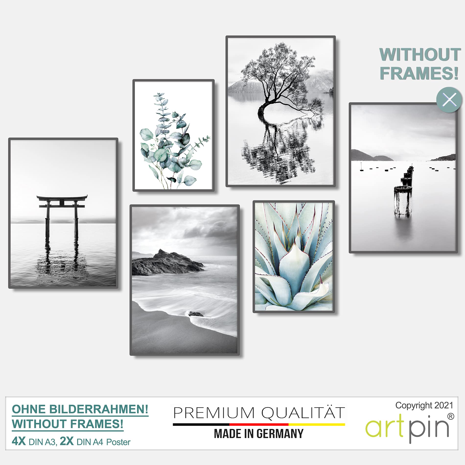 artpin® Moderne Poster Set - Bilder Wohnzimmer Deko Schlafzimmer - Bilderwand ohne Rahmen