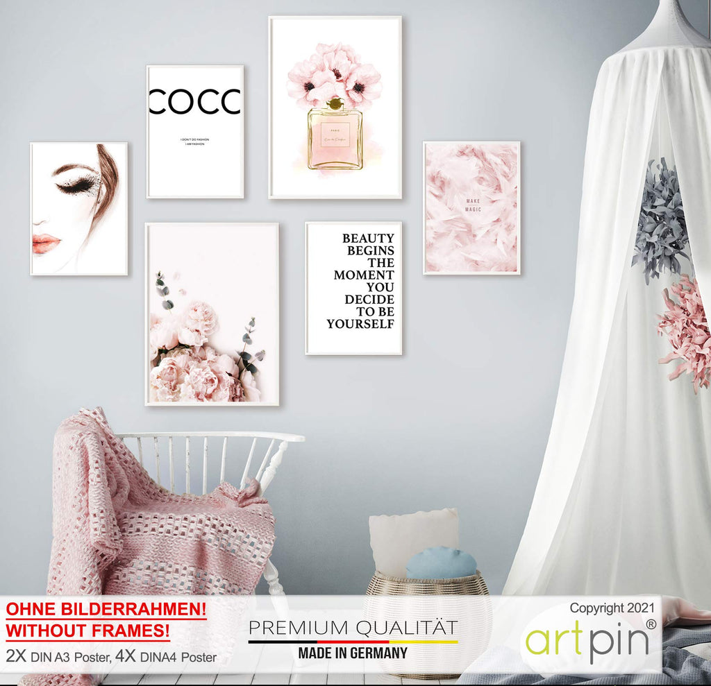 artpin® 6er Poster Set Wohnzimmer - Bilder Deko Schlafzimmer - Stilvolle Wandbilder - A4 ohne Bilderrahmen