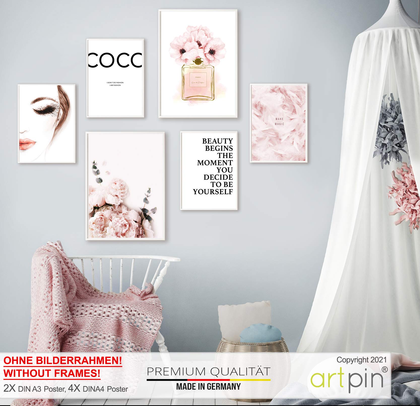 artpin® 6er Poster Set Wohnzimmer - Bilder Deko Schlafzimmer - Stilvolle Wandbilder - A4 ohne Bilderrahmen