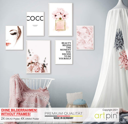 artpin® 6er Poster Set Wohnzimmer - Bilder Deko Schlafzimmer - Stilvolle Wandbilder - A4 ohne Bilderrahmen