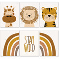 artpin® Poster Kinderzimmer, 6er Set Bilder Babyzimmer, Boho Safari Regenbogen A4 (K2)