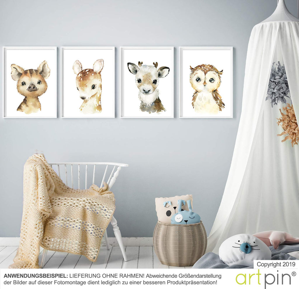 artpin® 4er Set Poster Kinderzimmer - A4 Bilder Babyzimmer - Deko Junge Mädchen