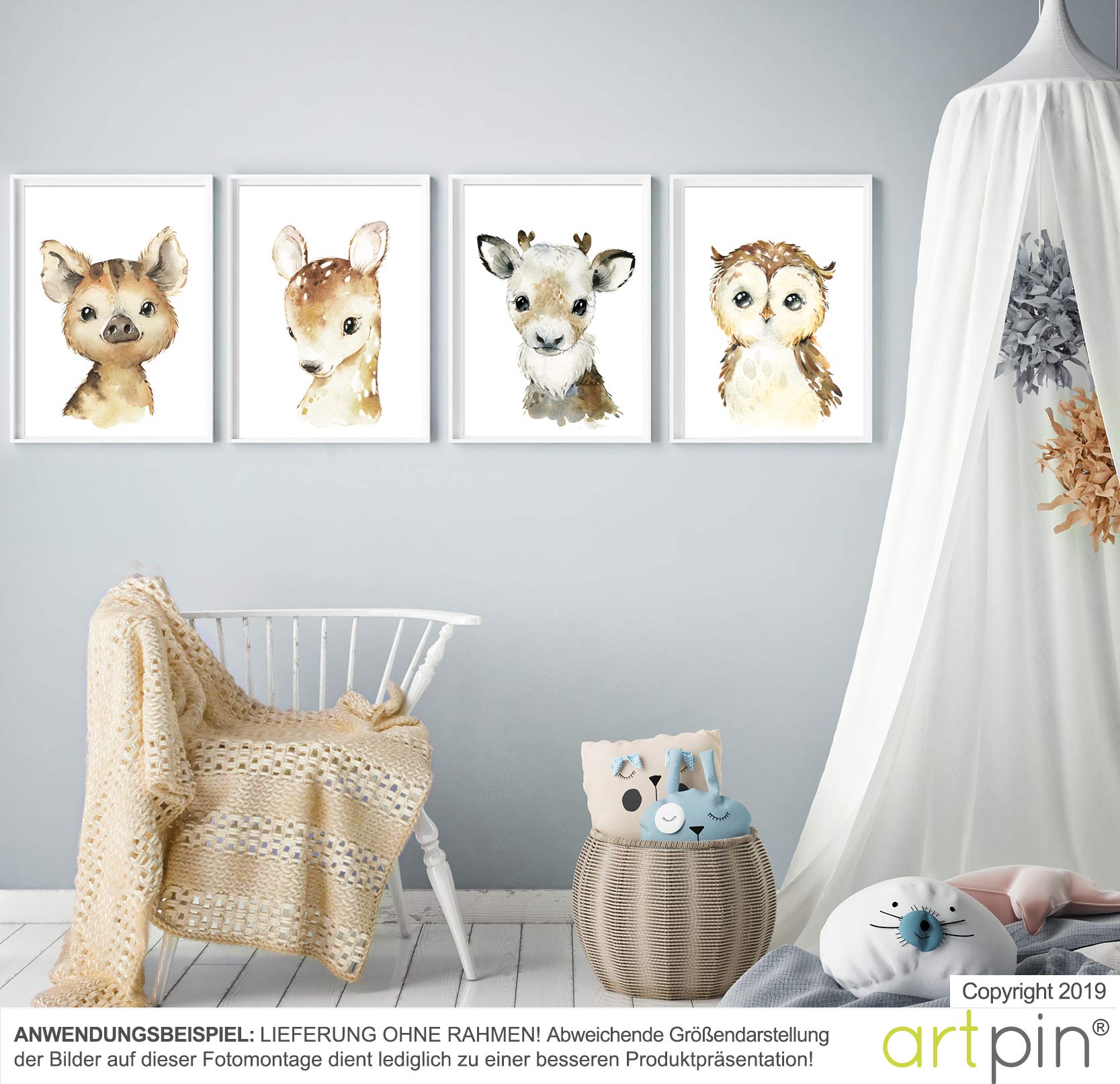 artpin® 4er Set Poster Kinderzimmer - A4 Bilder Babyzimmer - Deko Junge Mädchen