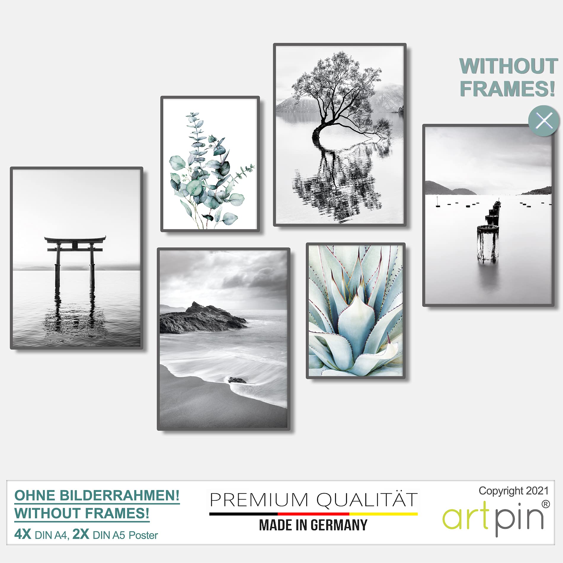 artpin® Moderne Poster Set - Bilder Wohnzimmer Deko Schlafzimmer - Bilderwand ohne Rahmen