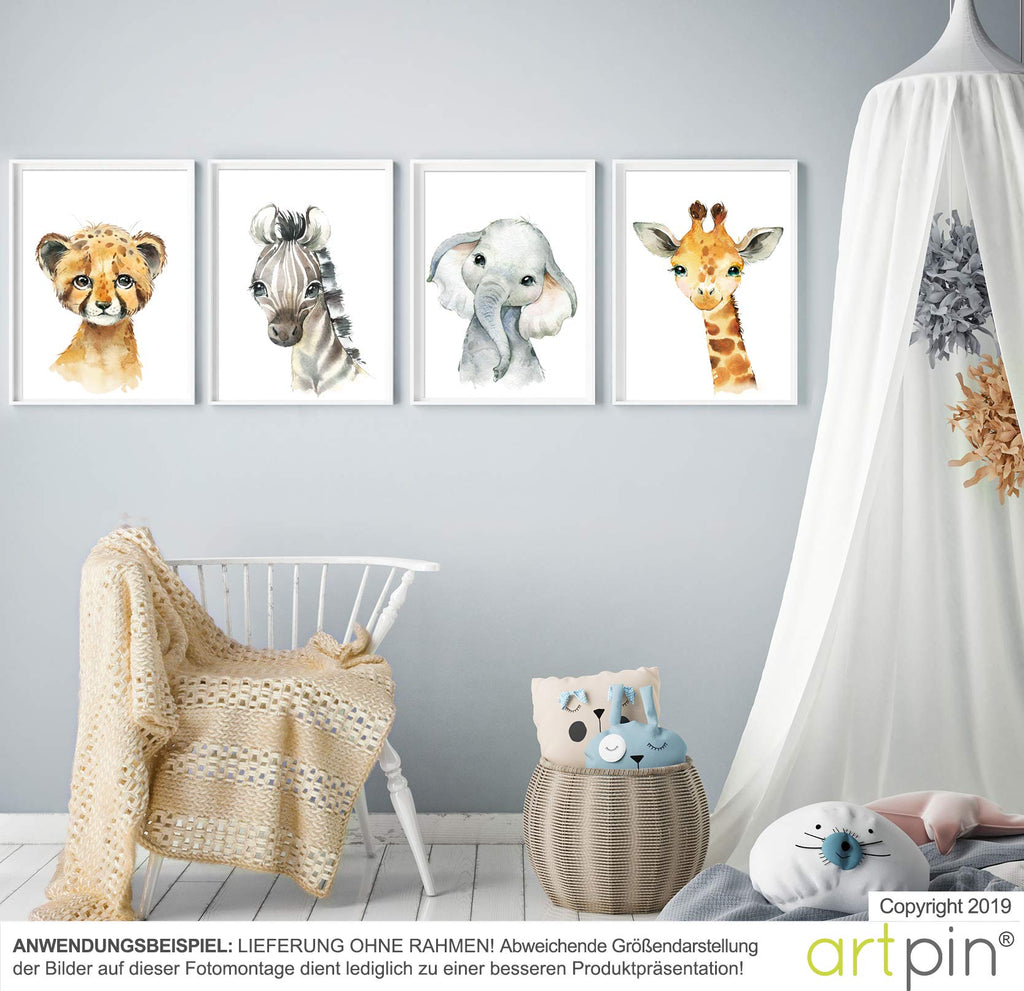artpin® 4er Set Poster Kinderzimmer - A4 Bilder Babyzimmer - Deko Junge Mädchen