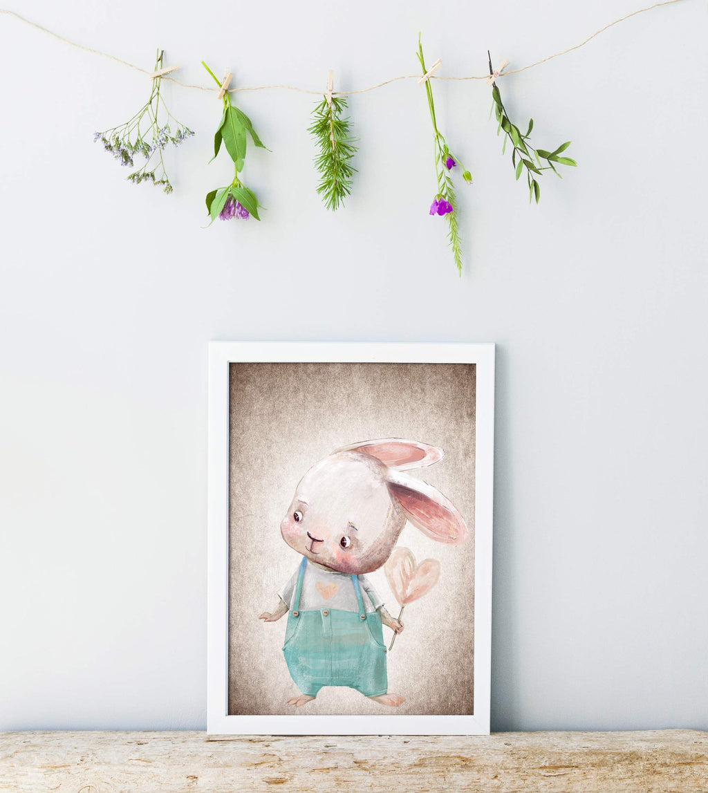 artpin® 4er Set Bilder Kinderzimmer - A4 Poster Babyzimmer - Maus Fuchs Hase pastellfarben Deko Mädchen Junge P56