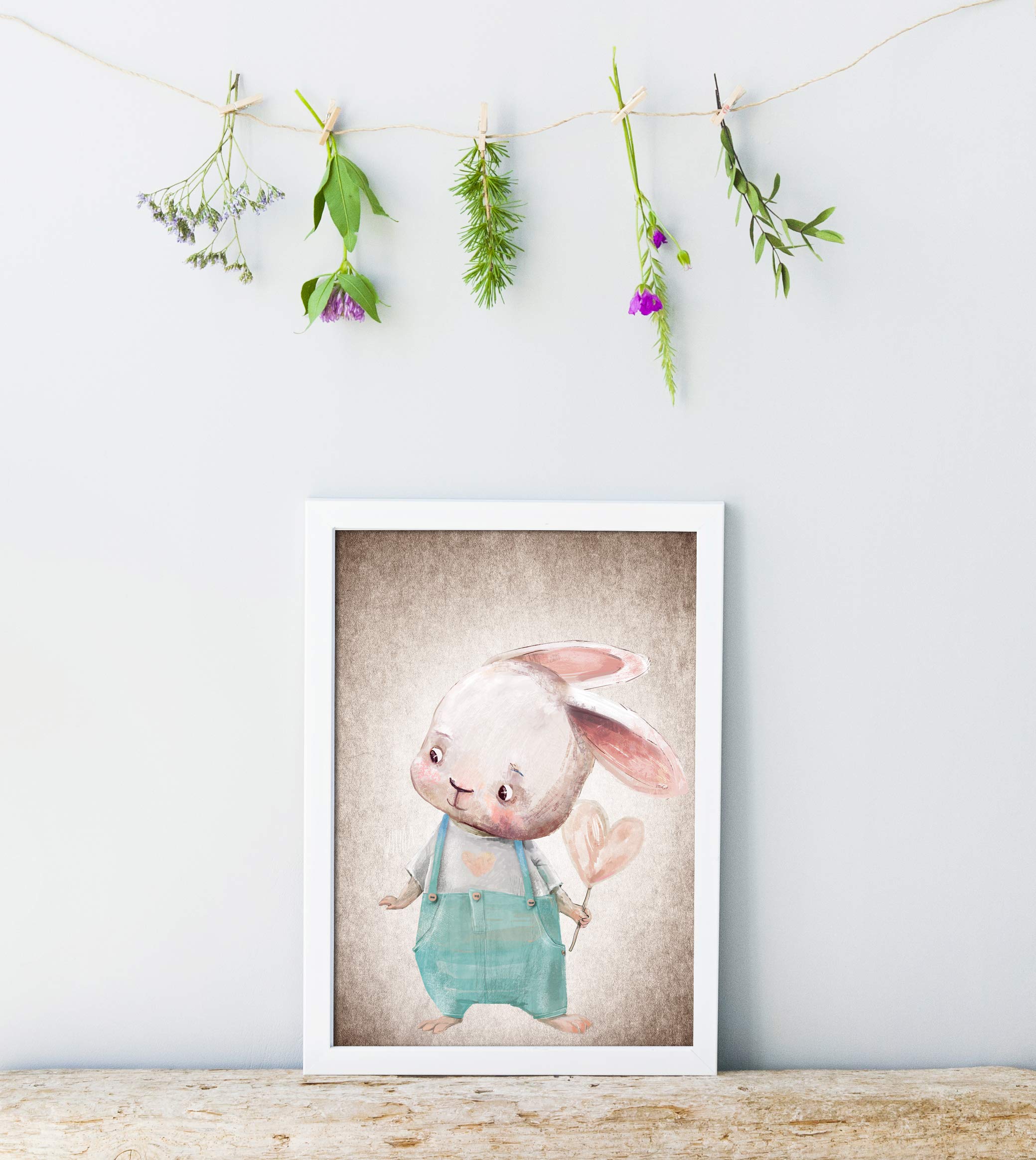 artpin® 4er Set Bilder Kinderzimmer - A4 Poster Babyzimmer - Maus Fuchs Hase pastellfarben Deko Mädchen Junge P56