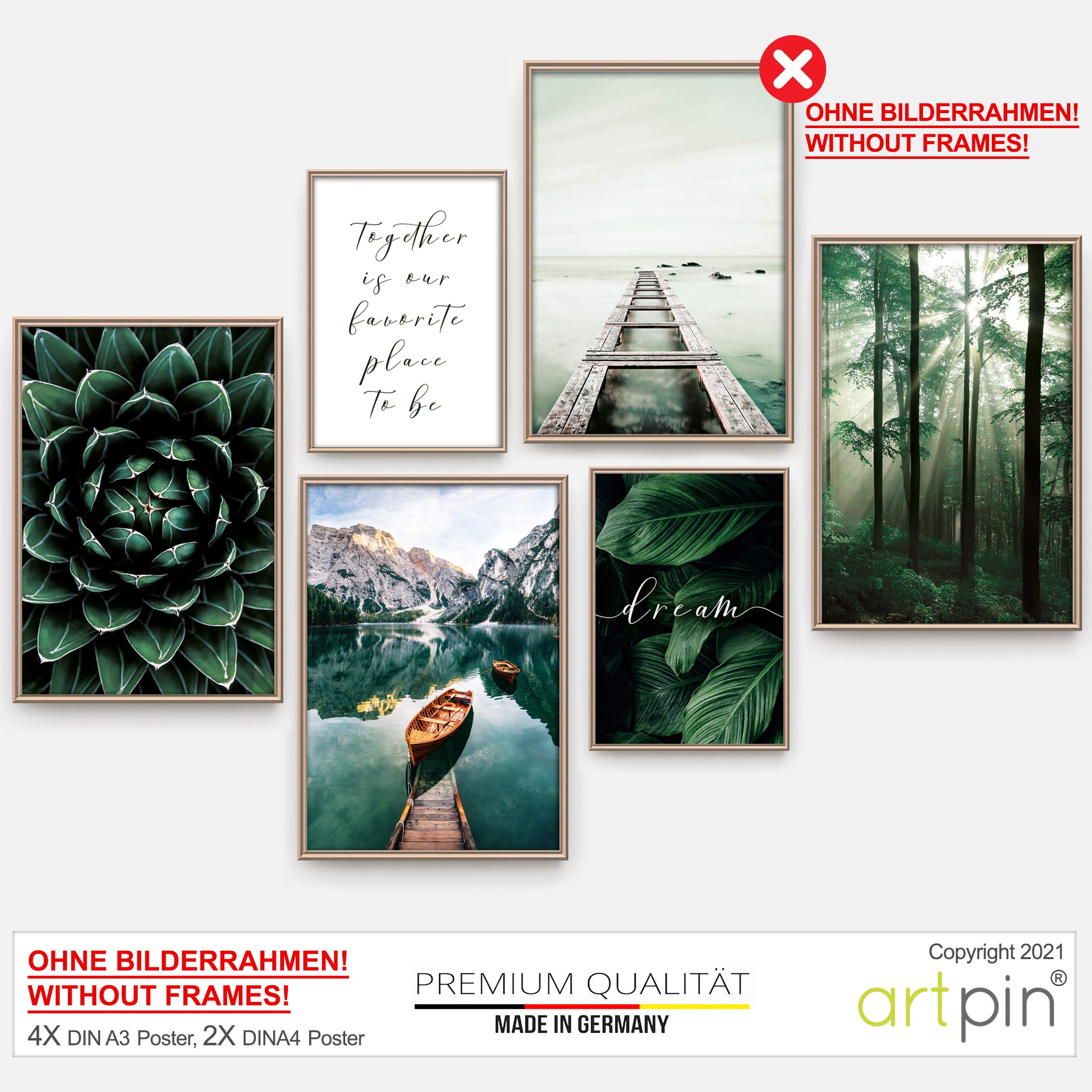 artpin® Moderne Poster Set - Bilder Wohnzimmer Deko Schlafzimmer - Bilderwand ohne Rahmen