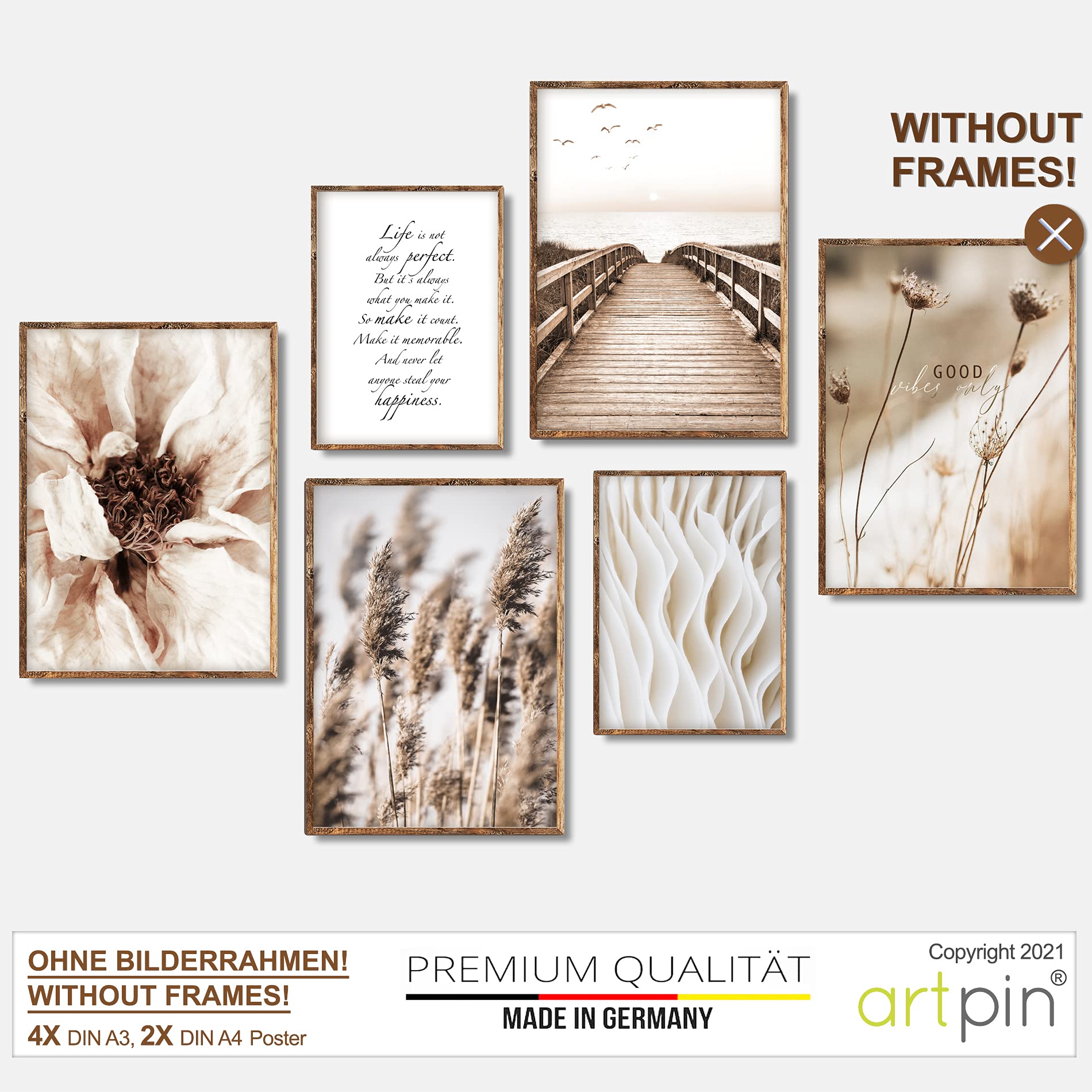 artpin® Moderne Poster Set - Bilder Wohnzimmer Deko Schlafzimmer - Bilderwand ohne Rahmen