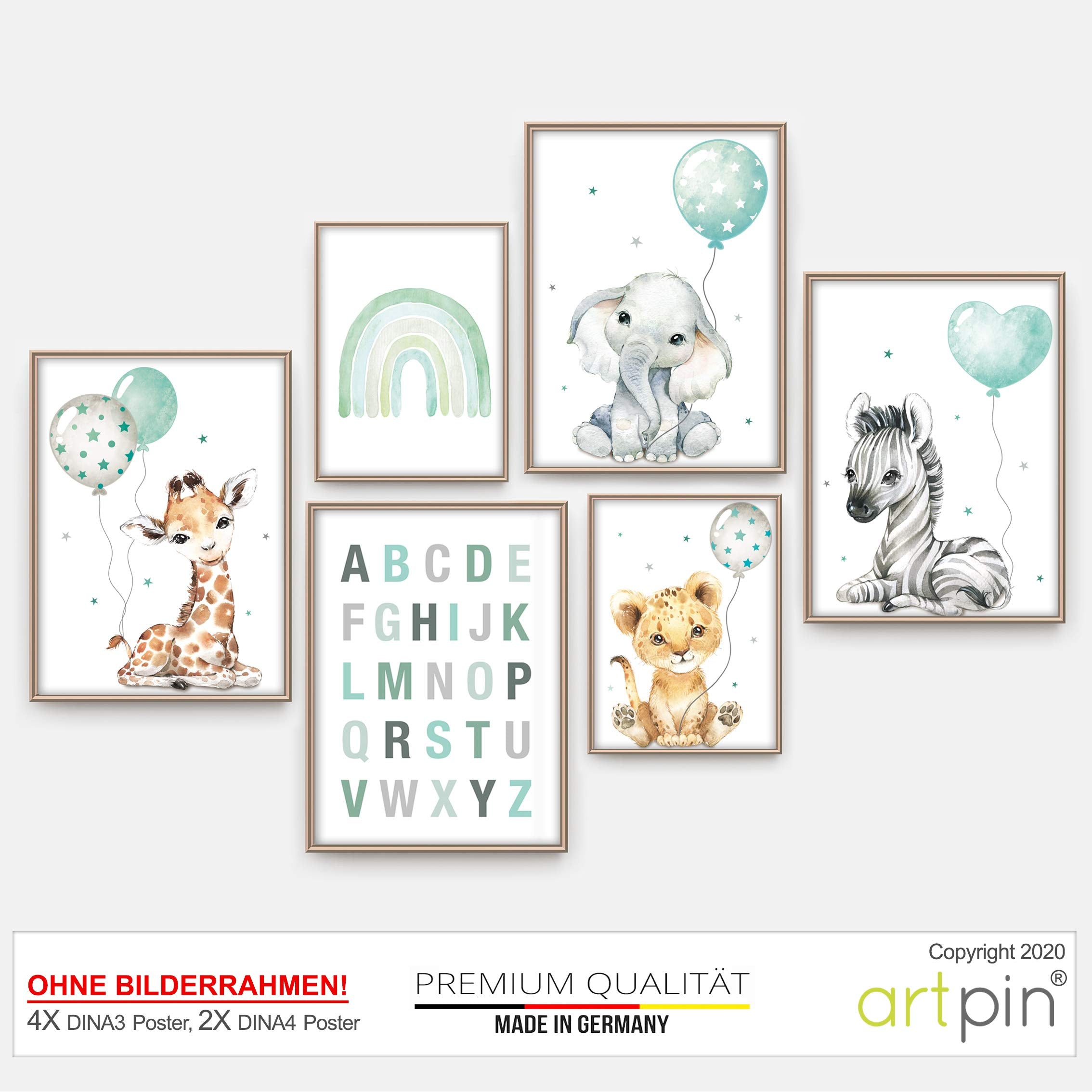 artpin® Poster Set DIN A3 Bilder Kinderzimmer Deko Mädchen Junge - Babyzimmer Bilderwand 4x A3 & 2x A4