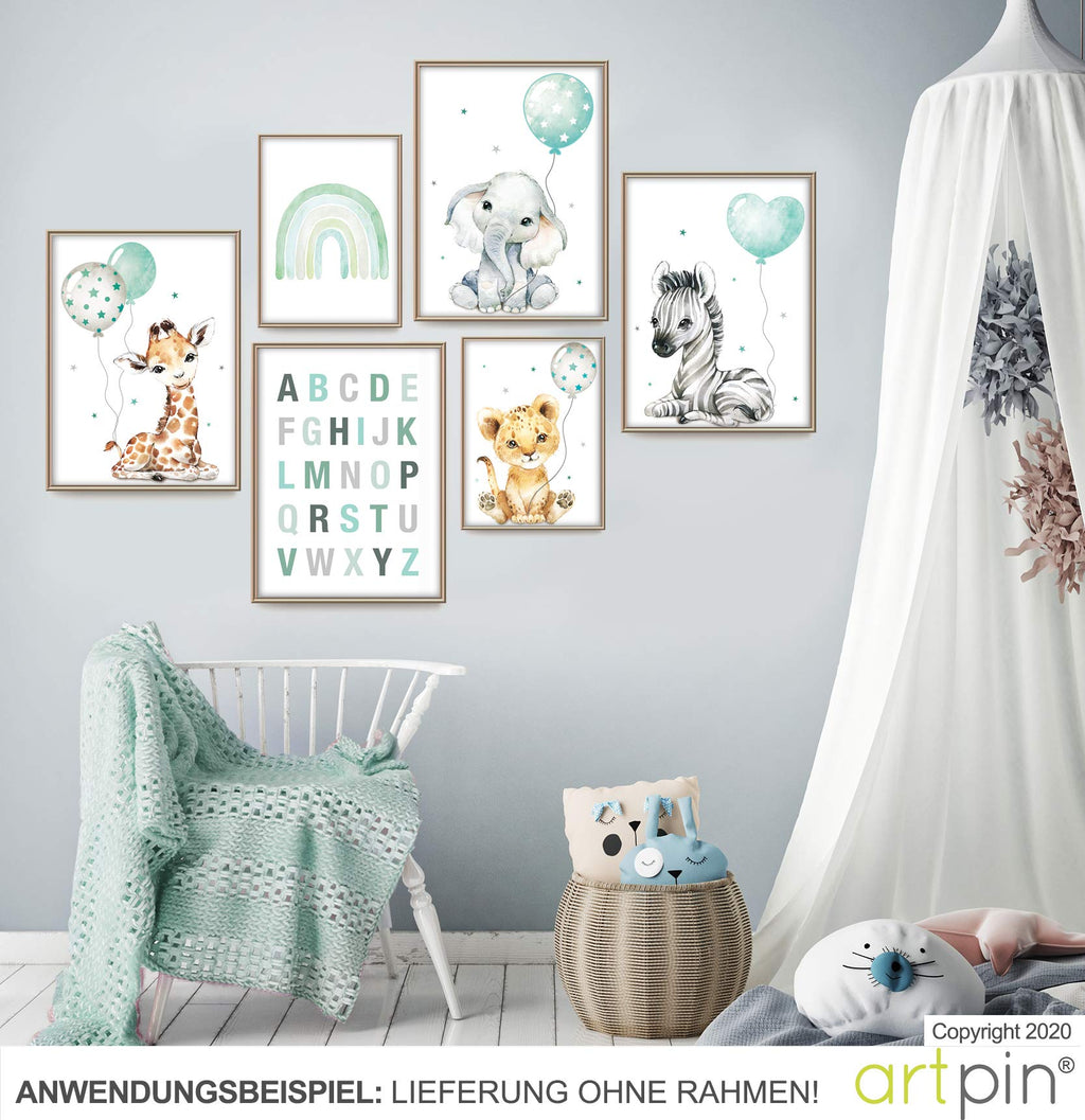 artpin® Poster Set DIN A3 Bilder Kinderzimmer Deko Mädchen Junge - Babyzimmer Bilderwand 4x A3 & 2x A4