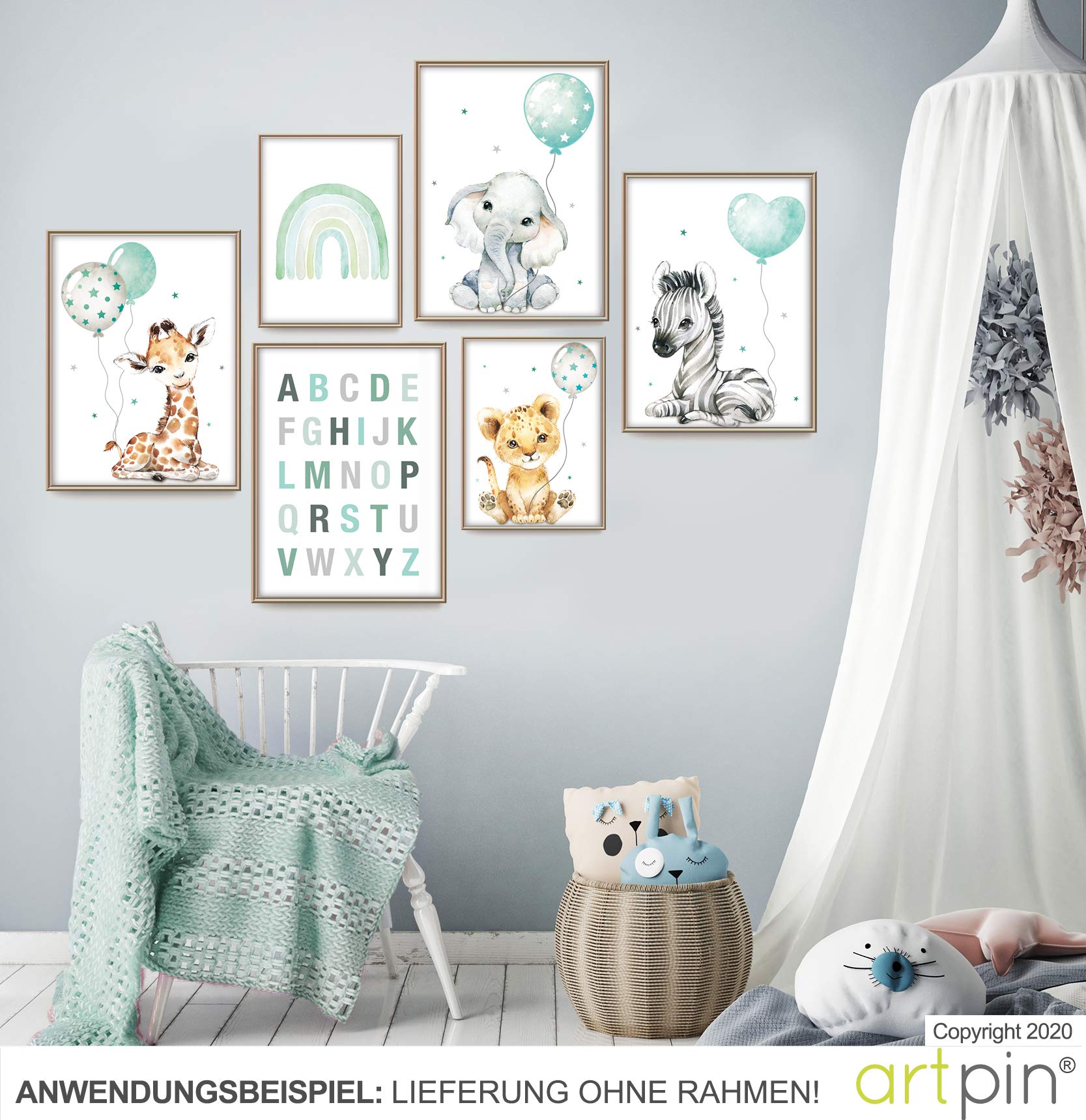 artpin® Poster Set DIN A3 Bilder Kinderzimmer Deko Mädchen Junge - Babyzimmer Bilderwand 4x A3 & 2x A4