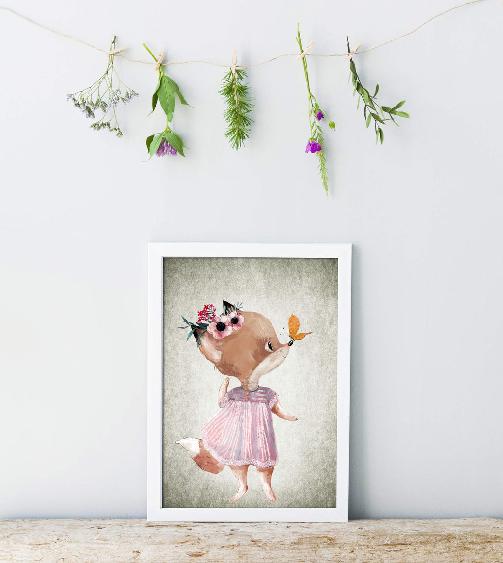 artpin® 4er Set Bilder Kinderzimmer - A4 Poster Babyzimmer - Maus Fuchs Hase pastellfarben Deko Mädchen Junge P56