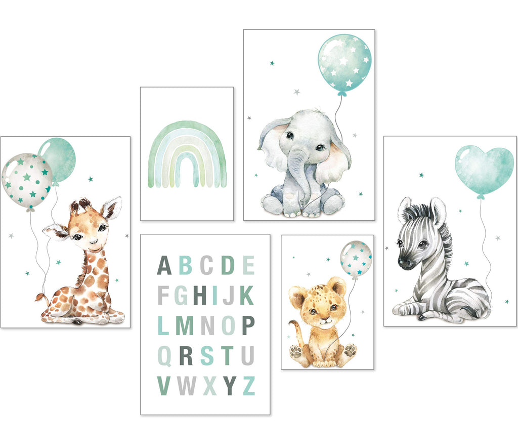 artpin® Poster Set DIN A3 Bilder Kinderzimmer Deko Mädchen Junge - Babyzimmer Bilderwand 4x A3 & 2x A4