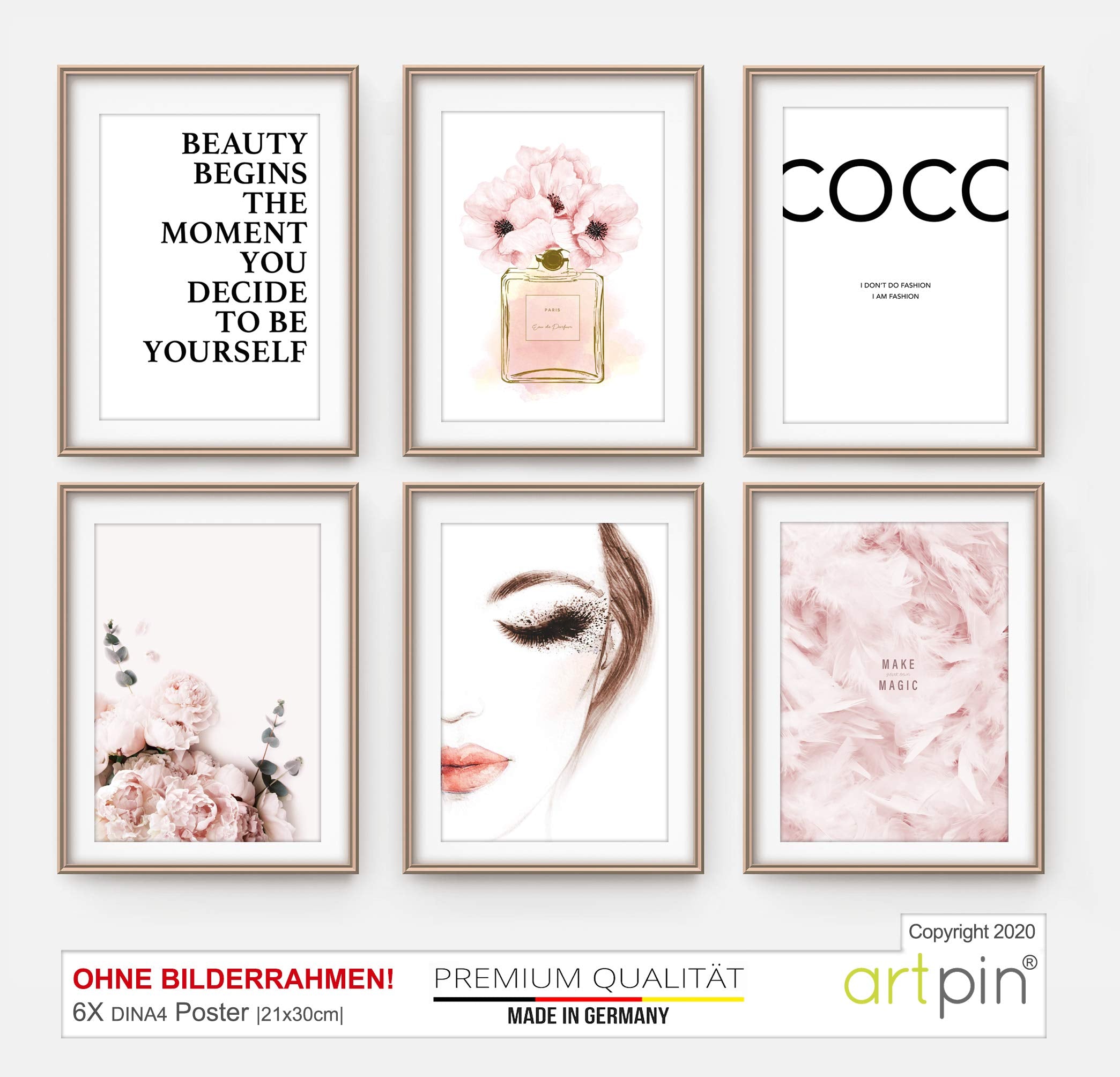 artpin® 6er Poster Set Wohnzimmer - Bilder Deko Schlafzimmer - Stilvolle Wandbilder - A4 ohne Bilderrahmen