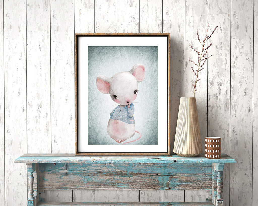 artpin® 4er Set Bilder Kinderzimmer - A4 Poster Babyzimmer - Maus Fuchs Hase pastellfarben Deko Mädchen Junge P56