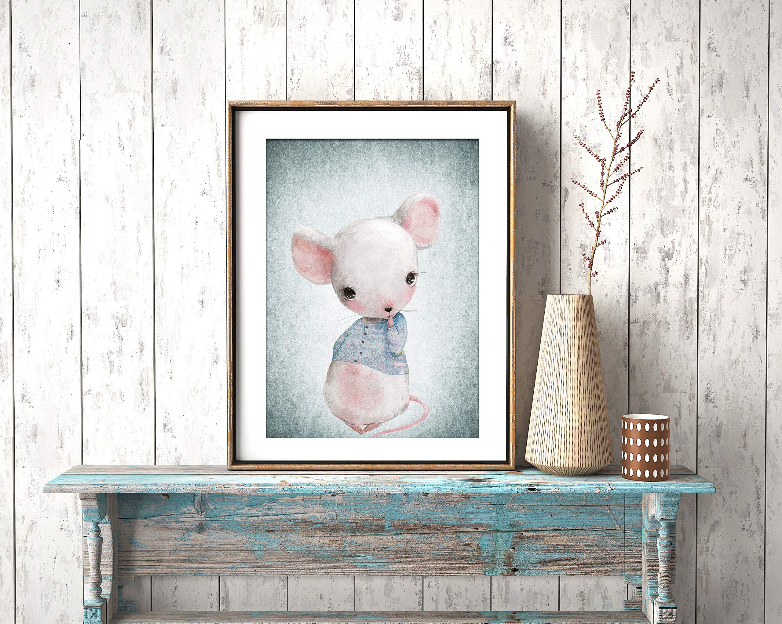 artpin® 4er Set Bilder Kinderzimmer - A4 Poster Babyzimmer - Maus Fuchs Hase pastellfarben Deko Mädchen Junge P56